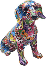 Graffiti Dachshund Dog Ornament Large Resin Art Statue Modern Colourful - Kwikley