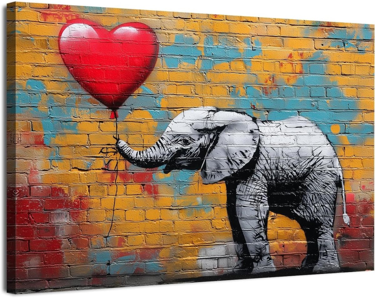 Graffiti Elephant Canvas Wall Art 30x40cm Framed - Kwikley