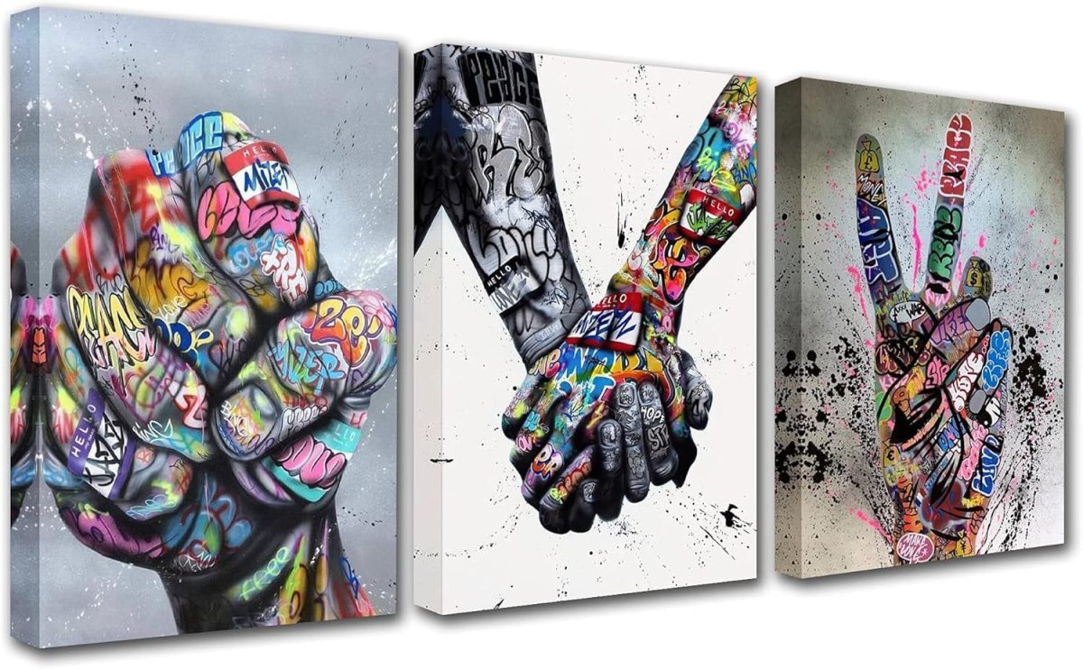 Graffiti Lovers Canvas Wall Art 3 Panels Modern Abstract 42x20" - Kwikley