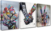 Graffiti Lovers Canvas Wall Art 3 Panels Modern Abstract 42x20" - Kwikley