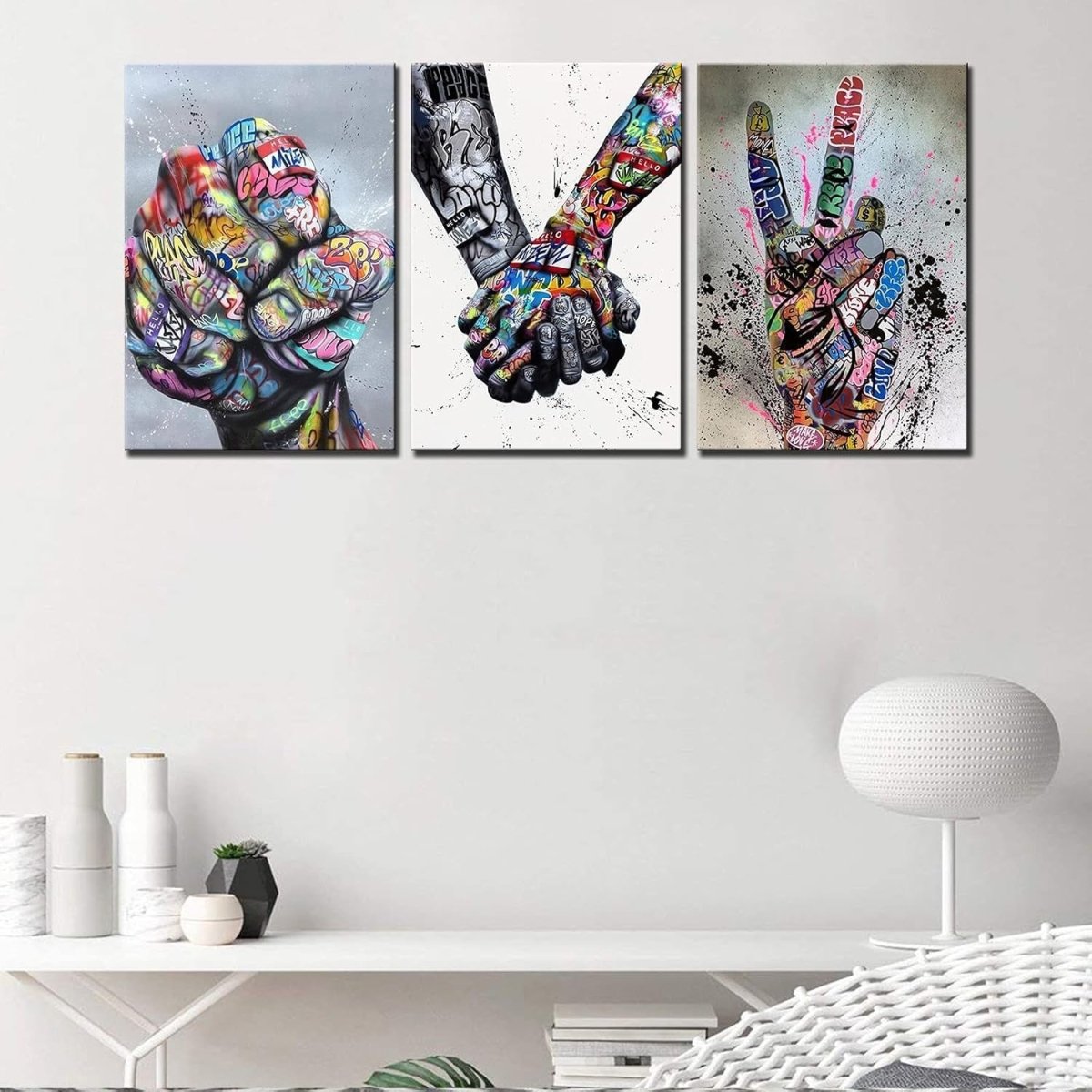Graffiti Lovers Canvas Wall Art 3 Panels Modern Abstract 42x20" - Kwikley