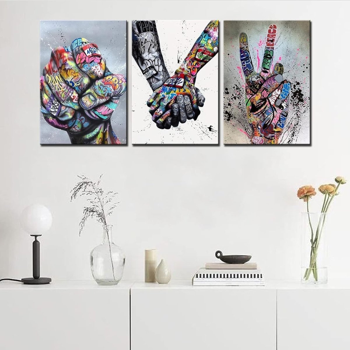 Graffiti Lovers Canvas Wall Art 3 Panels Modern Abstract 42x20" - Kwikley
