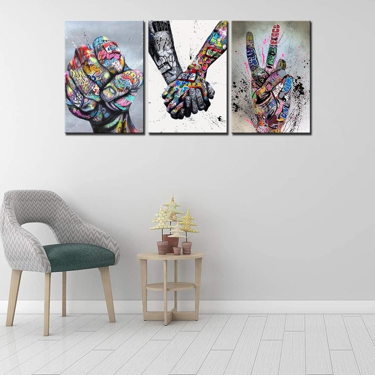 Graffiti Lovers Canvas Wall Art 3 Panels Modern Abstract 42x20" - Kwikley