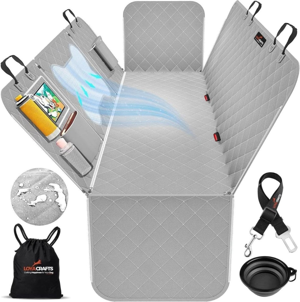 Gray Dog Car Seat Hammock Waterproof Rear Seat Cover Mesh Window - Kwikley