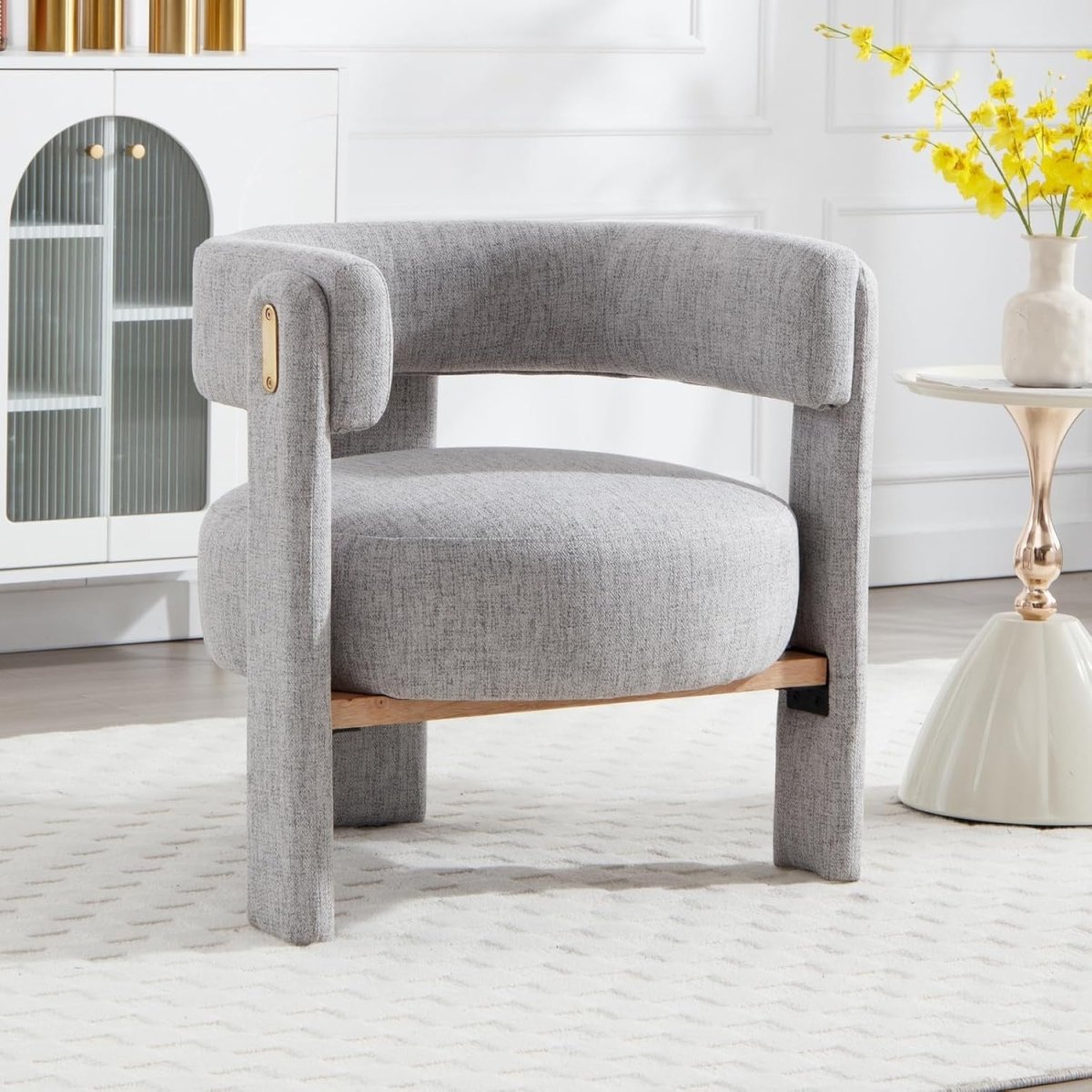 Gray Linen Accent Chair Padded Tub Barrel Lounge Chair - Kwikley