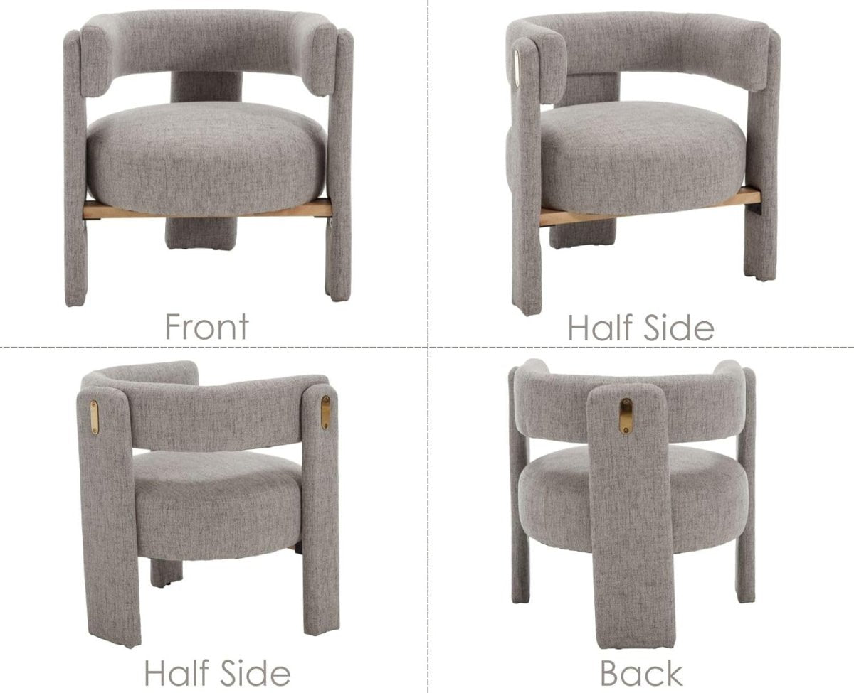 Gray Linen Accent Chair Padded Tub Barrel Lounge Chair - Kwikley