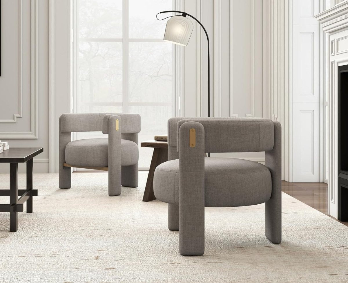 Gray Linen Accent Chair Padded Tub Barrel Lounge Chair - Kwikley