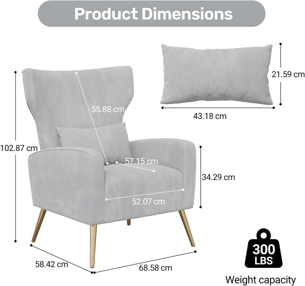 Gray Velvet Recliner Armchair with Gold Legs Soft Memory Foam Lounge Chair - Kwikley
