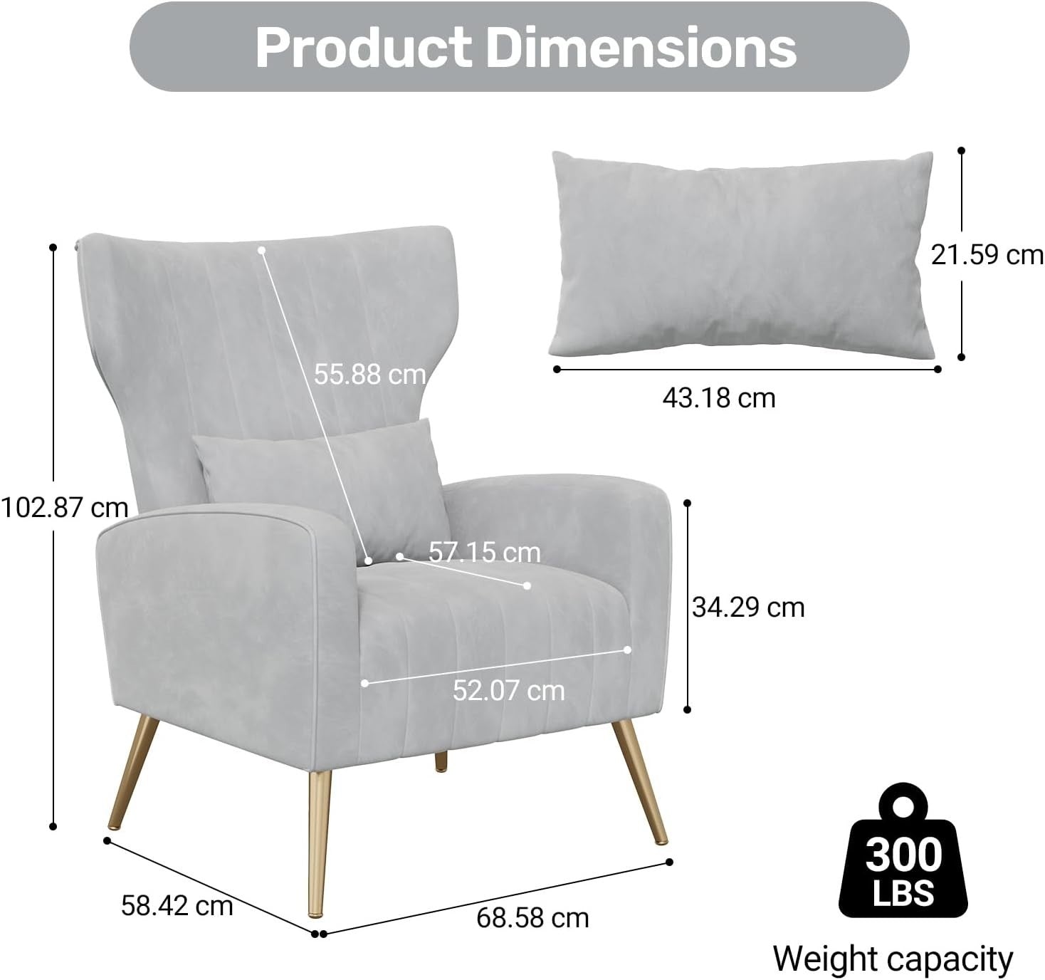 Gray Velvet Recliner Armchair with Gold Legs Soft Memory Foam Lounge Chair - Kwikley