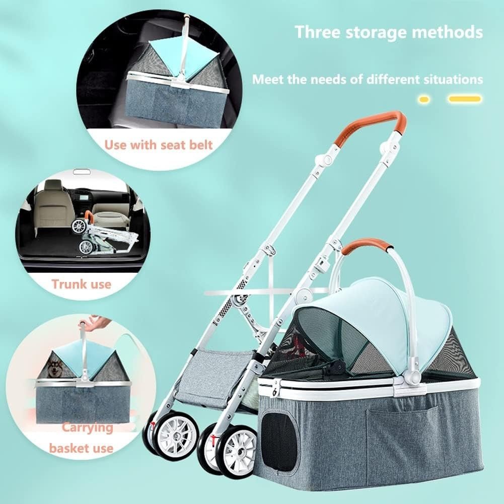Green 3in1 Pet Stroller Detachable Carrier Car Seat Folding Shock Absorb - Kwikley