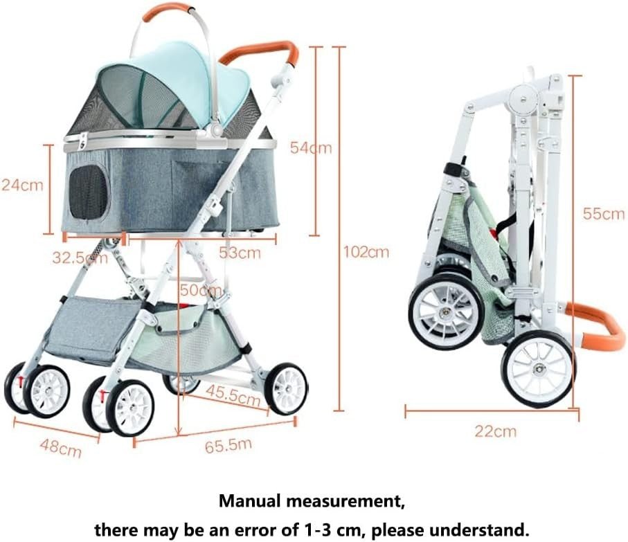 Green 3in1 Pet Stroller Detachable Carrier Car Seat Folding Shock Absorb - Kwikley