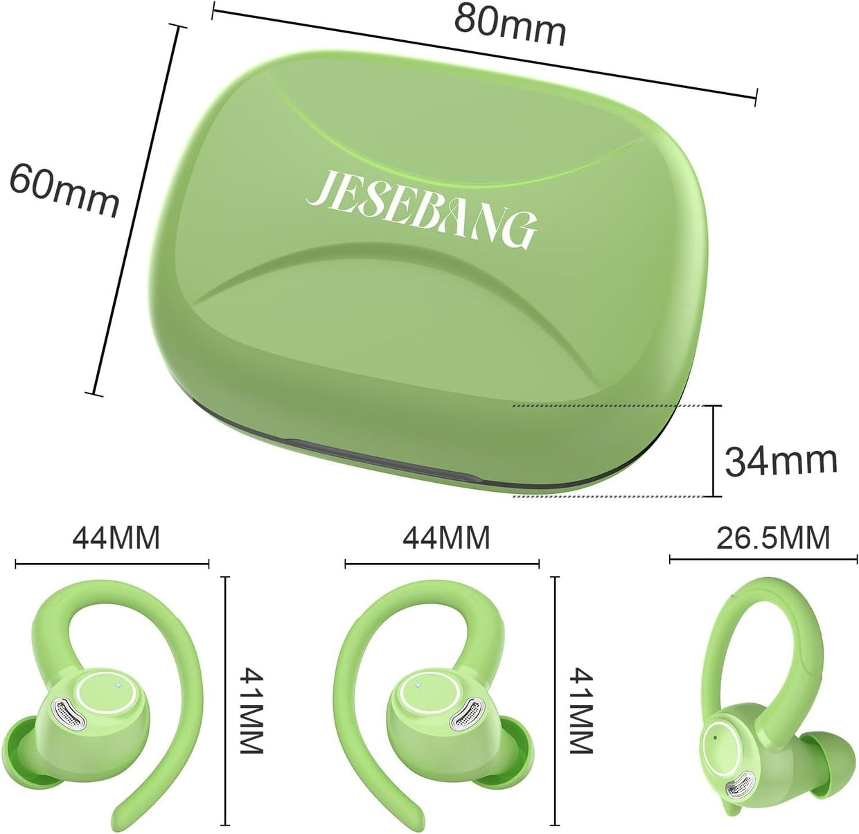 Green Bluetooth 5.3 Earbuds 40H ENC Mic Sport LED Display Waterproof - Kwikley