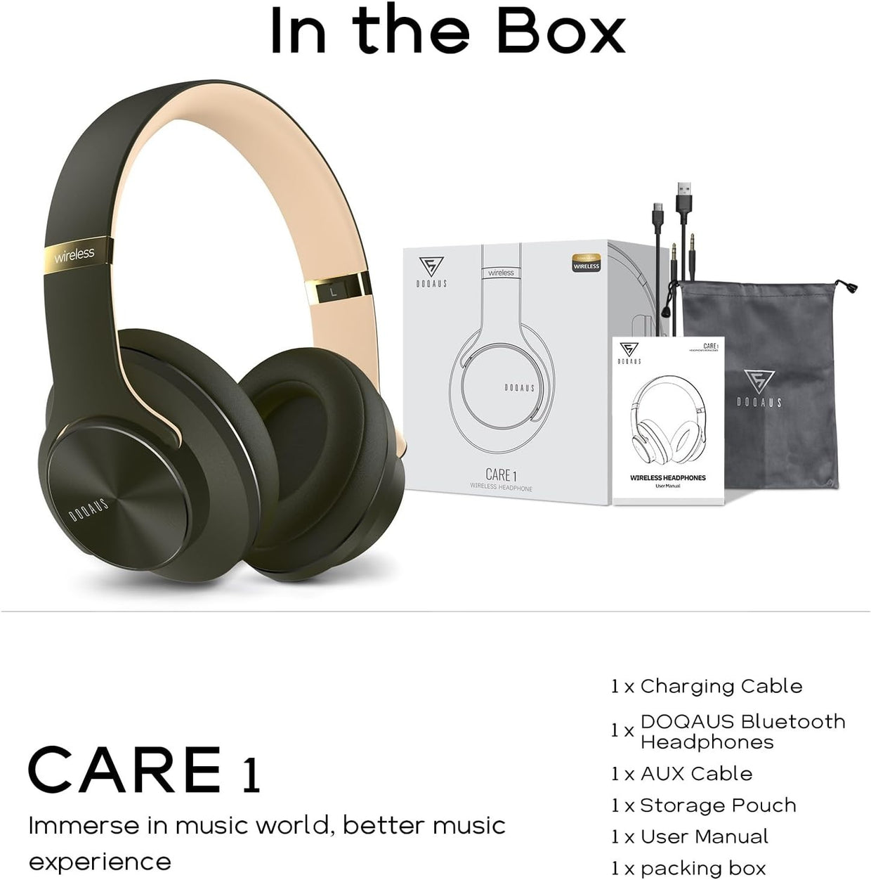 Green Bluetooth 5.3 Headphones 90H 3EQ Foldable Over Ear Built - in Mic - Kwikley