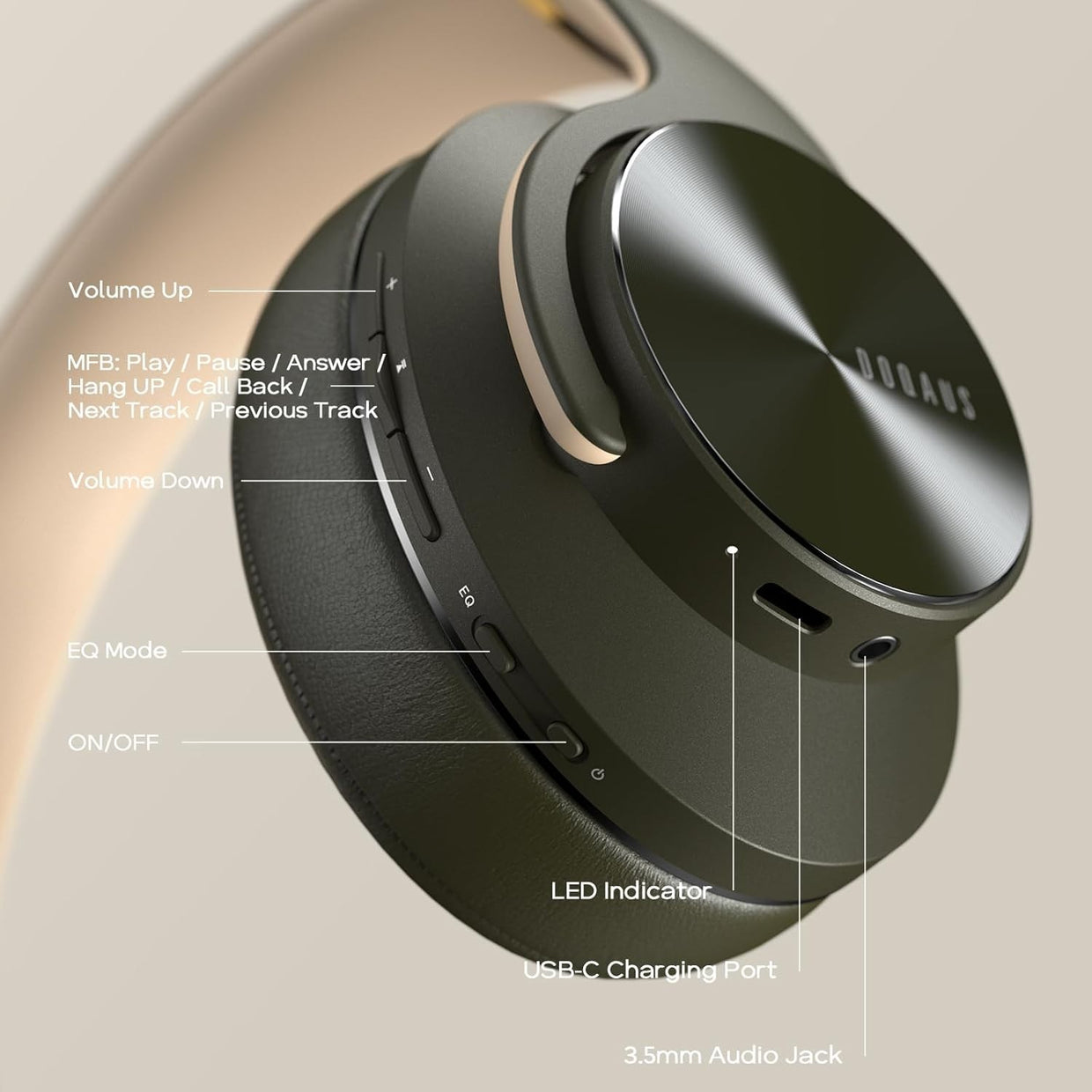 Green Bluetooth 5.3 Headphones 90H 3EQ Foldable Over Ear Built - in Mic - Kwikley
