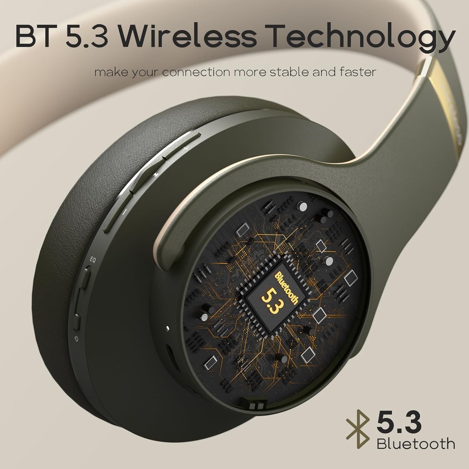 Green Bluetooth 5.3 Headphones 90H 3EQ Foldable Over Ear Built - in Mic - Kwikley