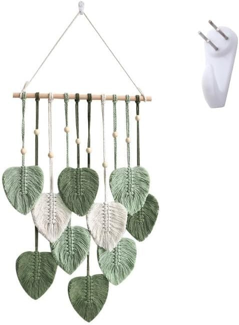 Green Boho Macrame Leaf Wall Hanging 40x80cm Cotton Tapestry - Kwikley