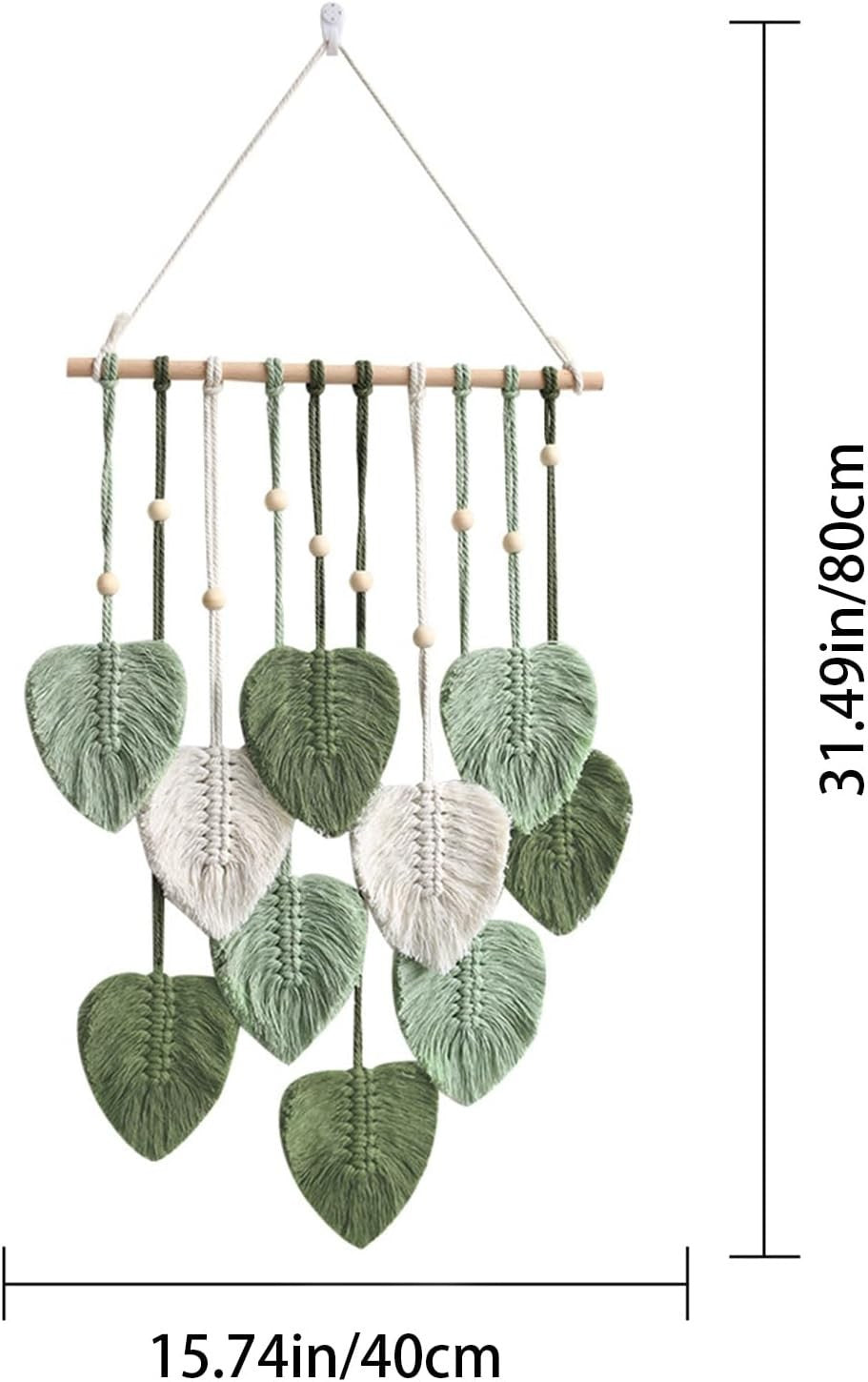Green Boho Macrame Leaf Wall Hanging 40x80cm Cotton Tapestry - Kwikley