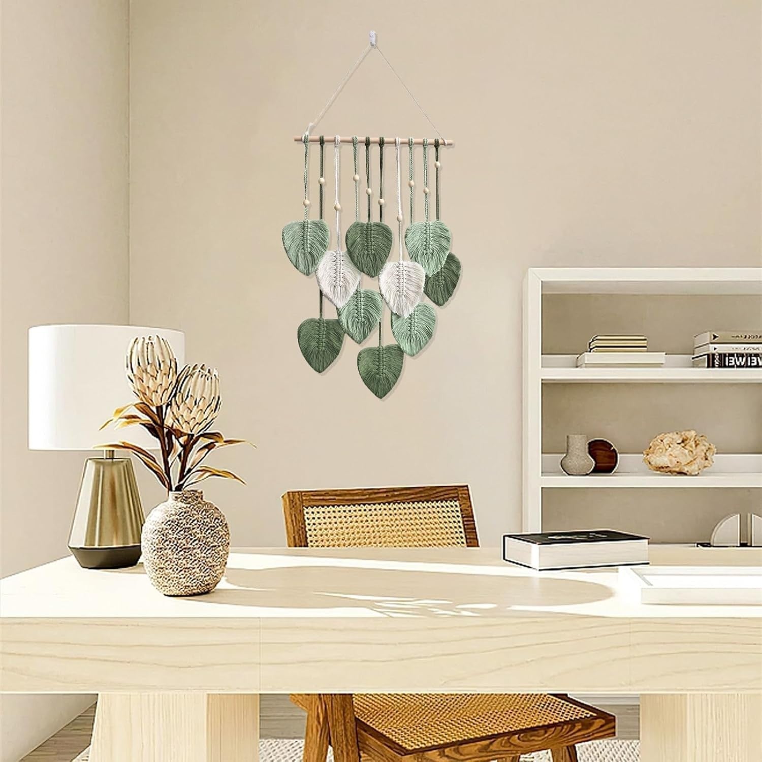 Green Boho Macrame Leaf Wall Hanging 40x80cm Cotton Tapestry - Kwikley