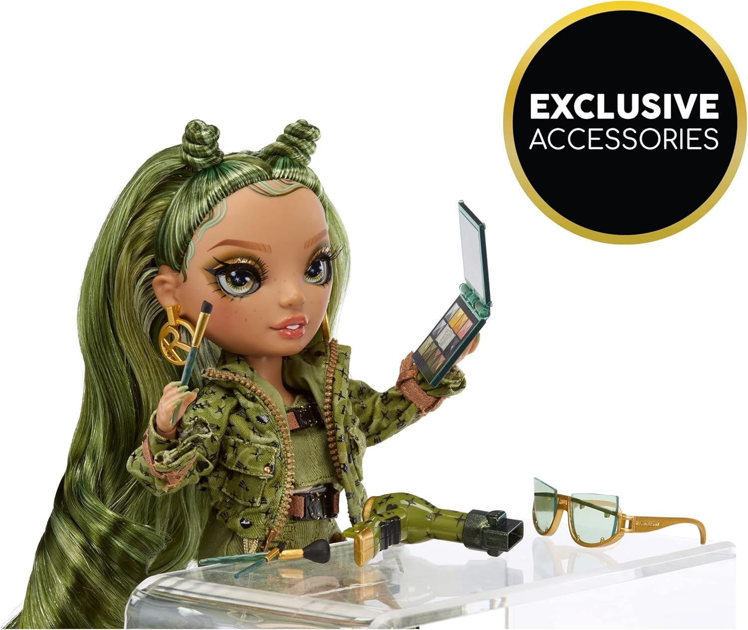 Green Camo Fashion Doll Poseable Outfit 10+ Accessories Display - Kwikley