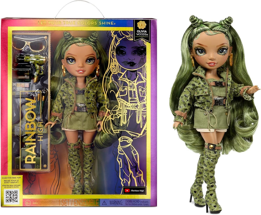 Green Camo Fashion Doll Poseable Outfit 10+ Accessories Display - Kwikley