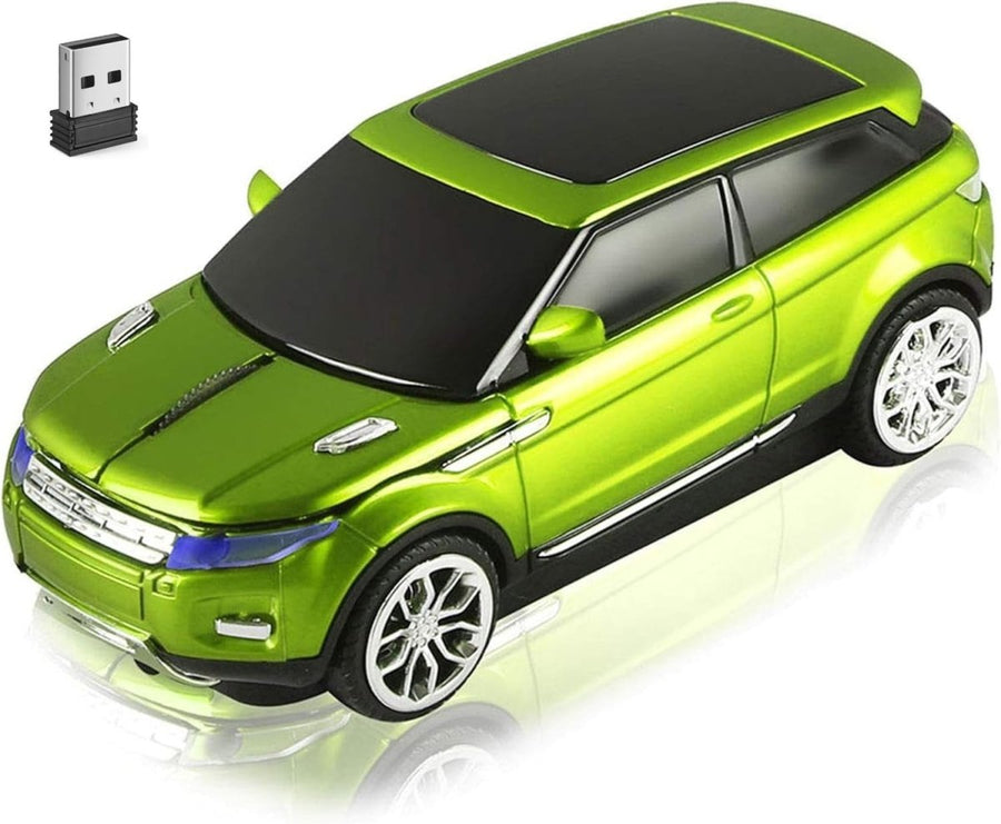 Green Car Shape Wireless Mouse USB 1600DPI LED Silent Gaming - Kwikley