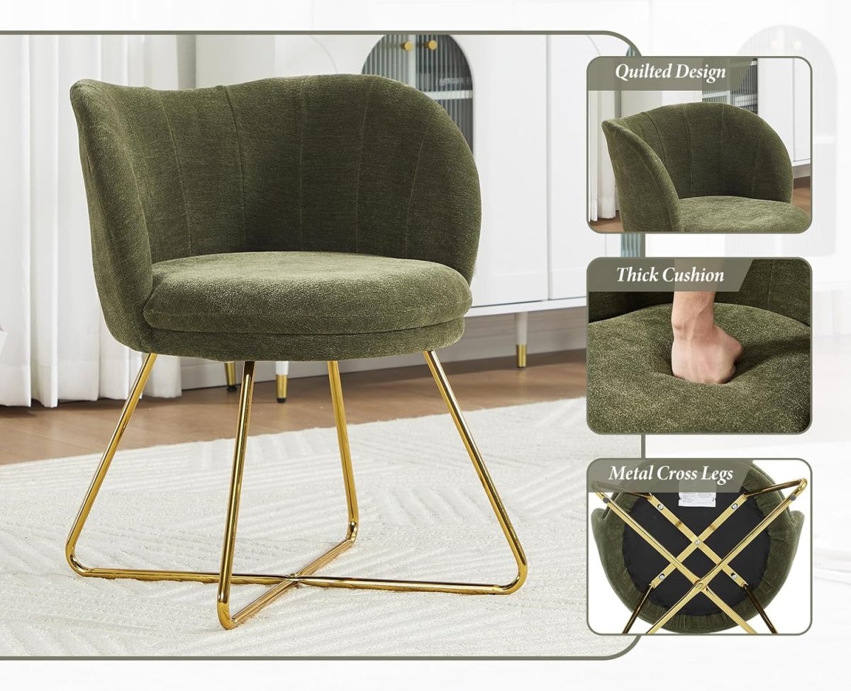 Green Chenille Accent Chair Gold Metal Legs Tub Armchair - Kwikley