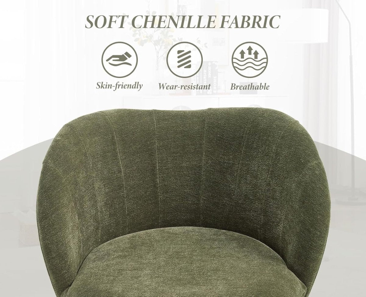 Green Chenille Accent Chair Gold Metal Legs Tub Armchair - Kwikley