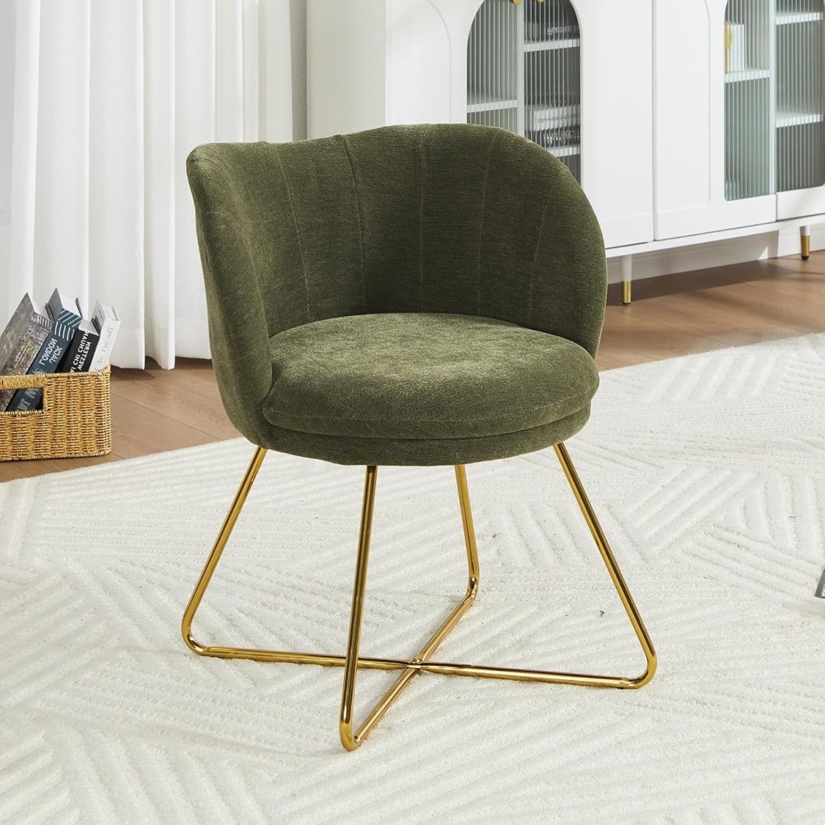 Green Chenille Accent Chair Gold Metal Legs Tub Armchair - Kwikley