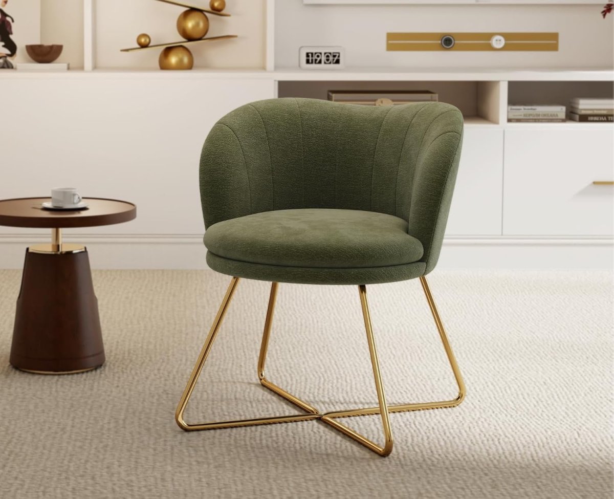 Green Chenille Accent Chair Gold Metal Legs Tub Armchair - Kwikley