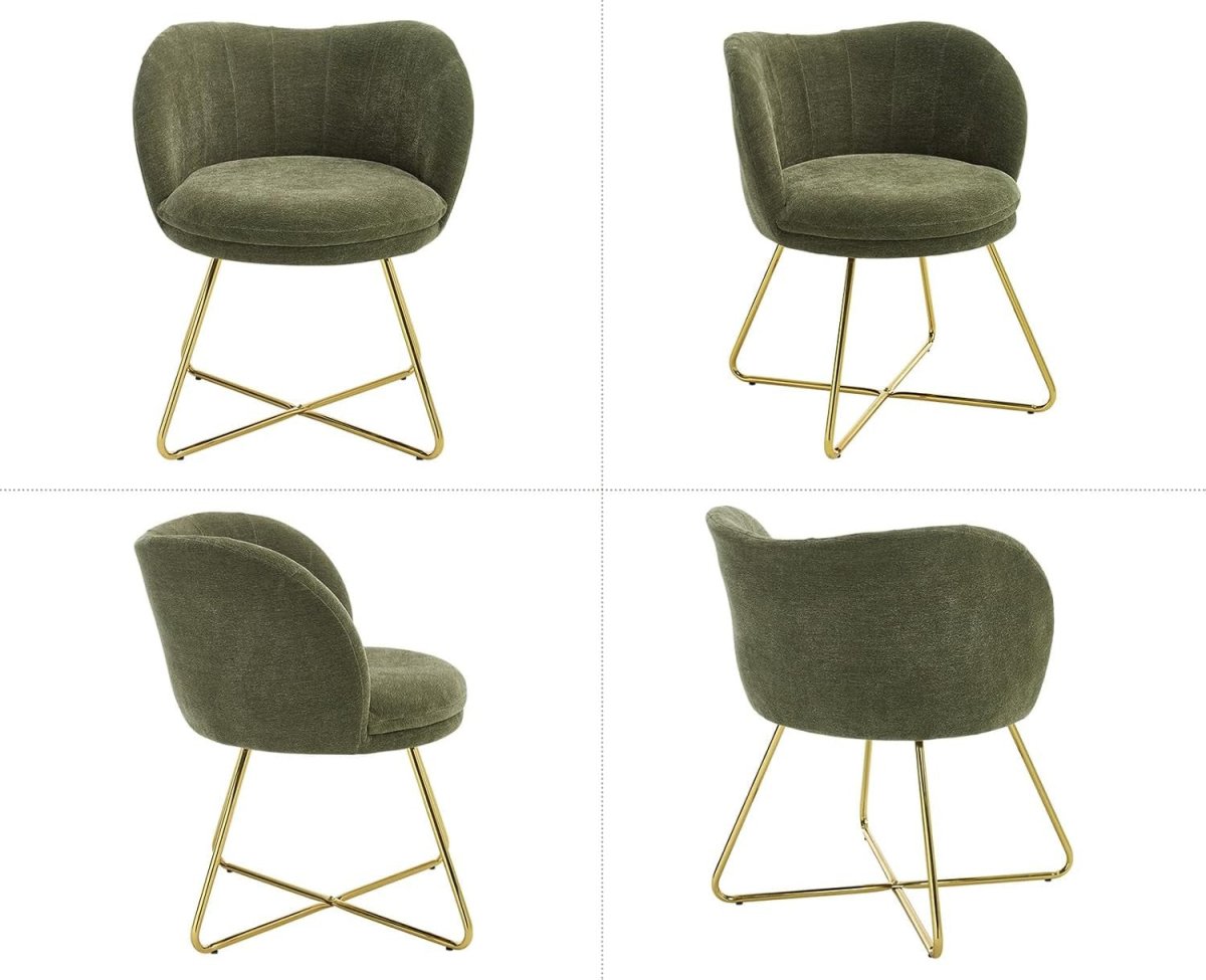 Green Chenille Accent Chair Gold Metal Legs Tub Armchair - Kwikley