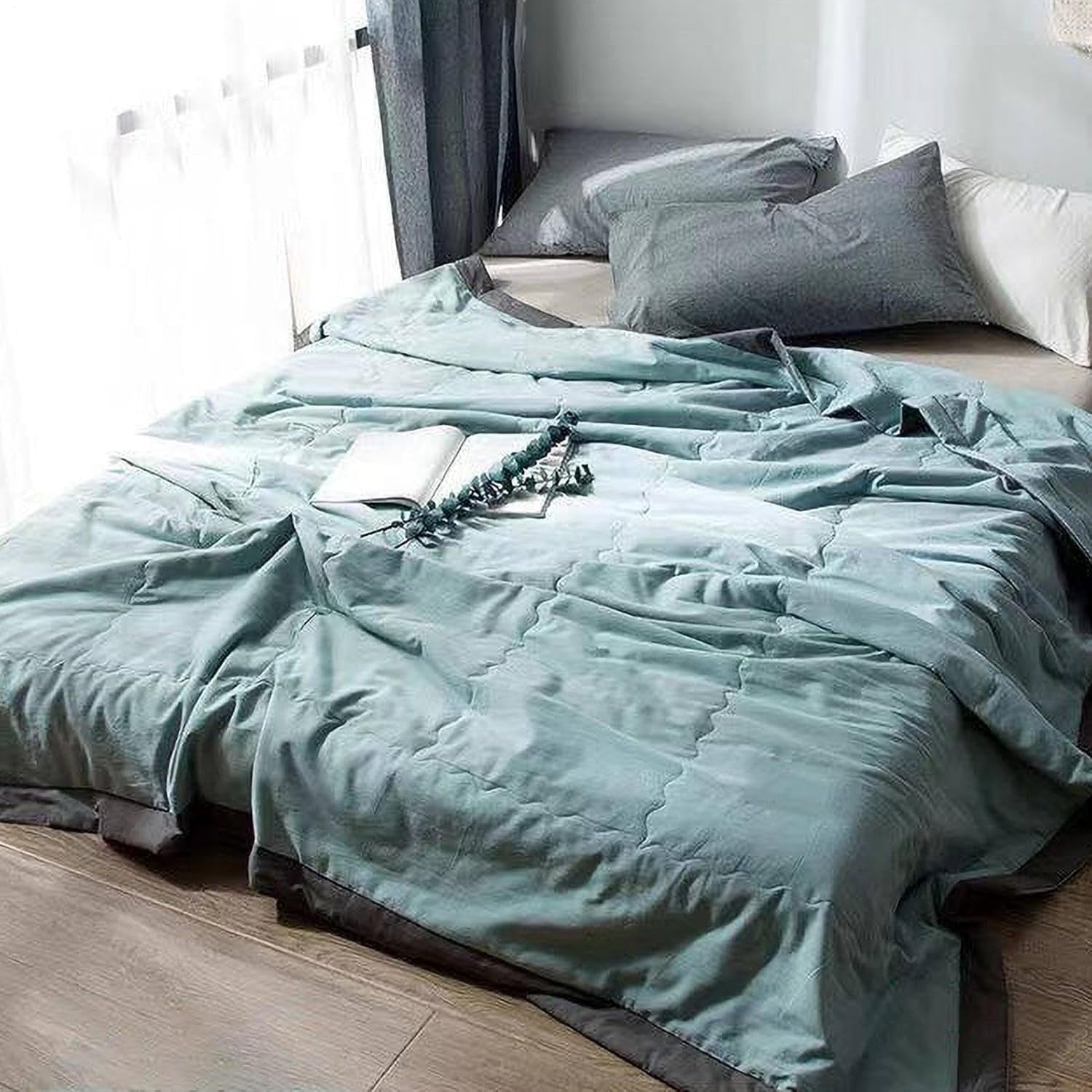 Green Cooling Blanket Summer Breathable Lightweight Throw 5.57x6.56ft - Kwikley