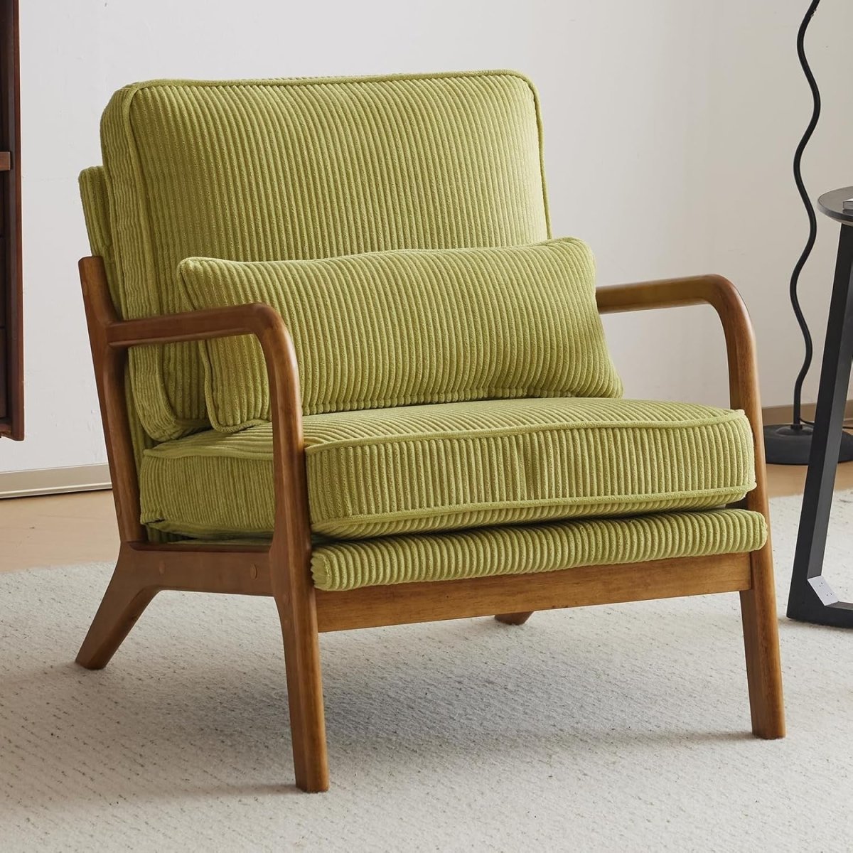 Green Corduroy Accent Chair – Solid Wood Lounge Armchair - Kwikley