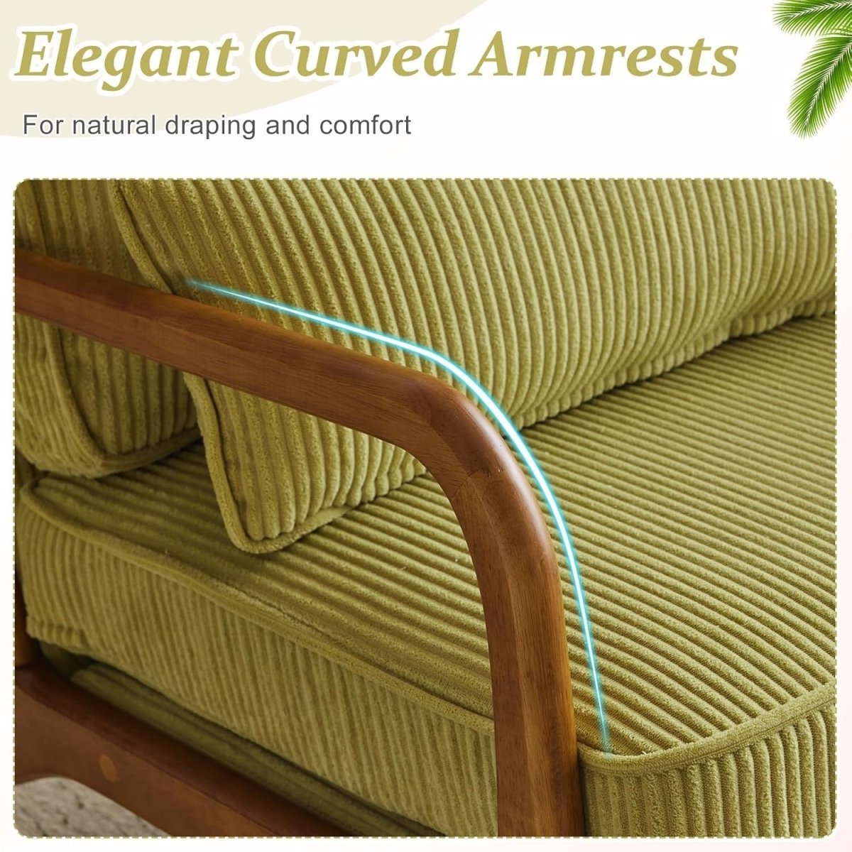 Green Corduroy Accent Chair – Solid Wood Lounge Armchair - Kwikley