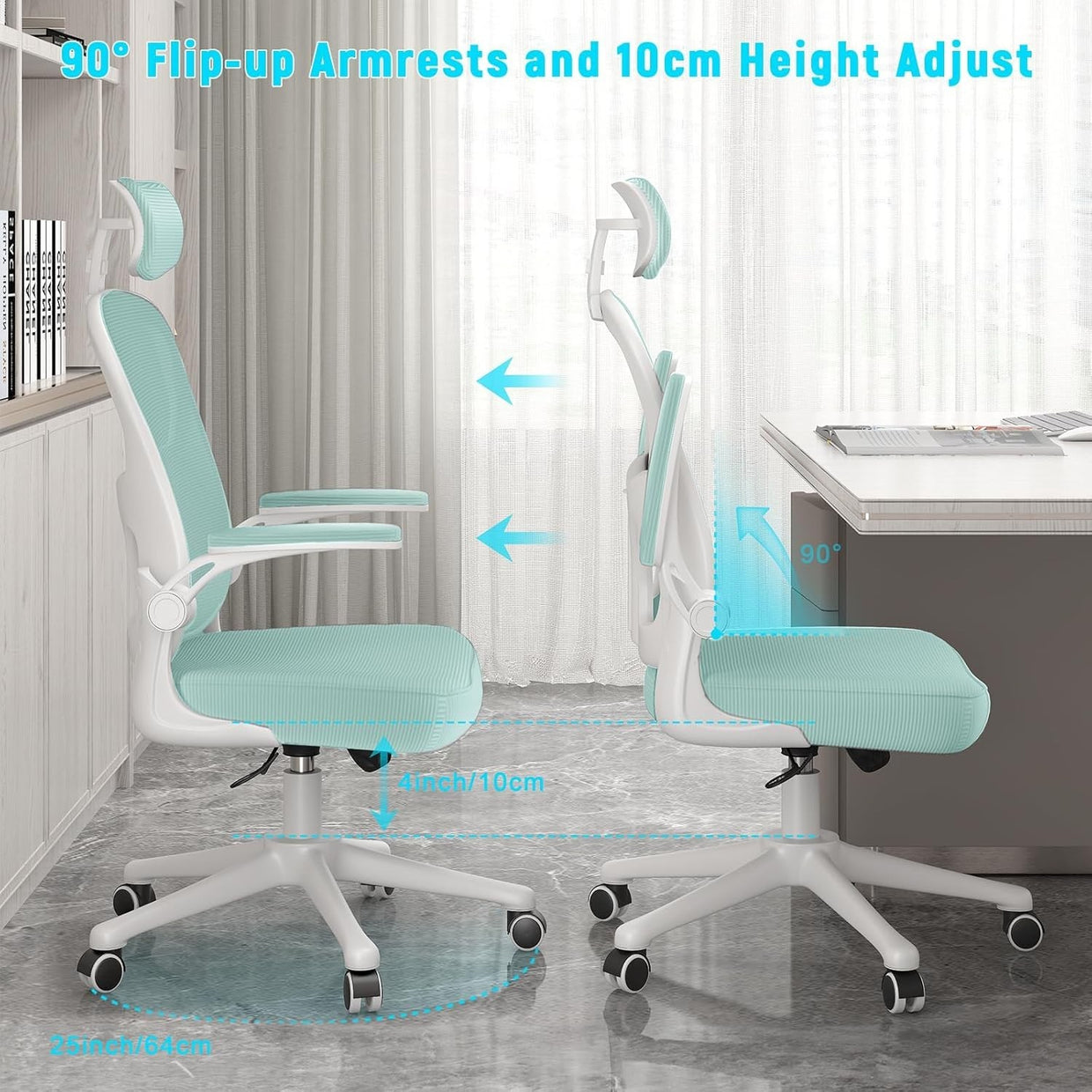 Green Ergonomic Office Chair Mesh Back Adjustable Height Lumbar Arm Rest Home De - Kwikley