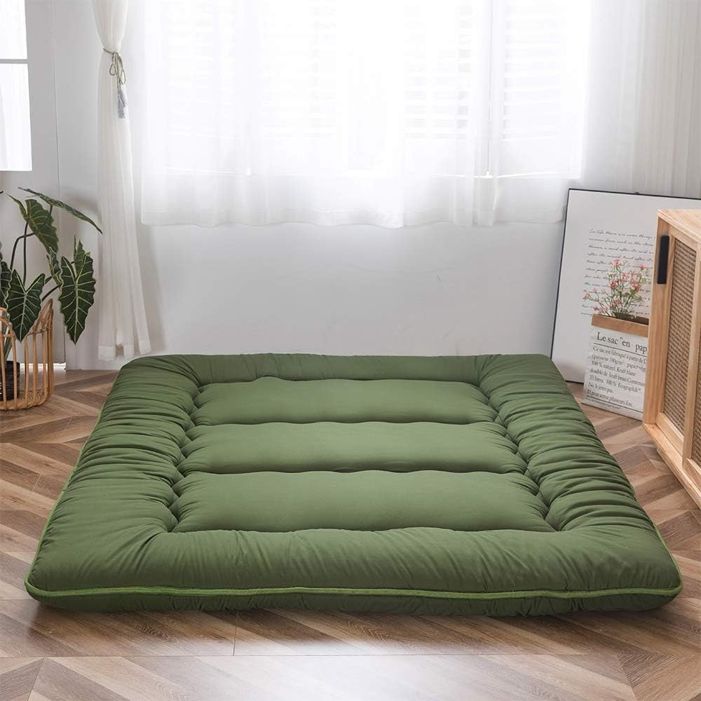 Green Foldable Futon Mattress | Thick Tatami Sleep Pad, Portable Lounger - Kwikley