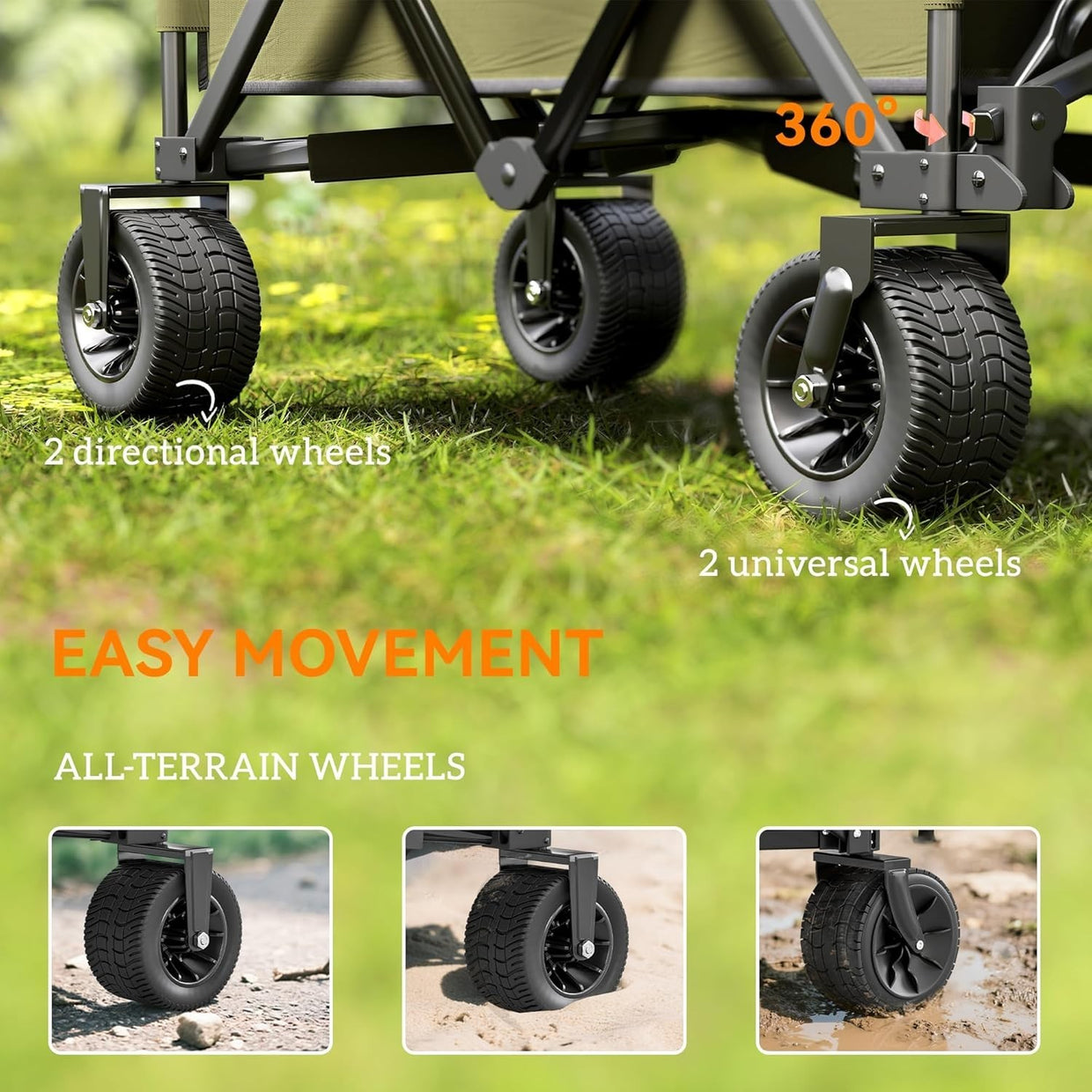 Green Folding Garden Trolley 100kg Heavy Duty Collapsible Camping Utility Wagon - Kwikley