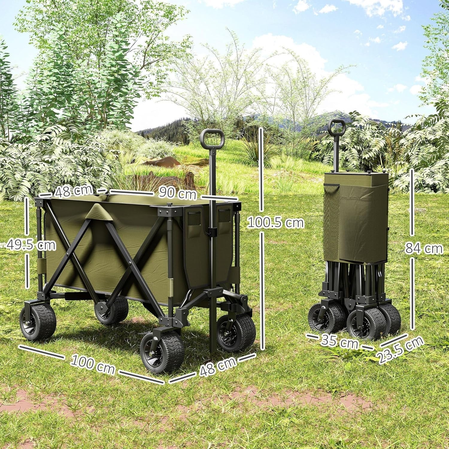 Green Folding Garden Trolley 100kg Heavy Duty Collapsible Camping Utility Wagon - Kwikley