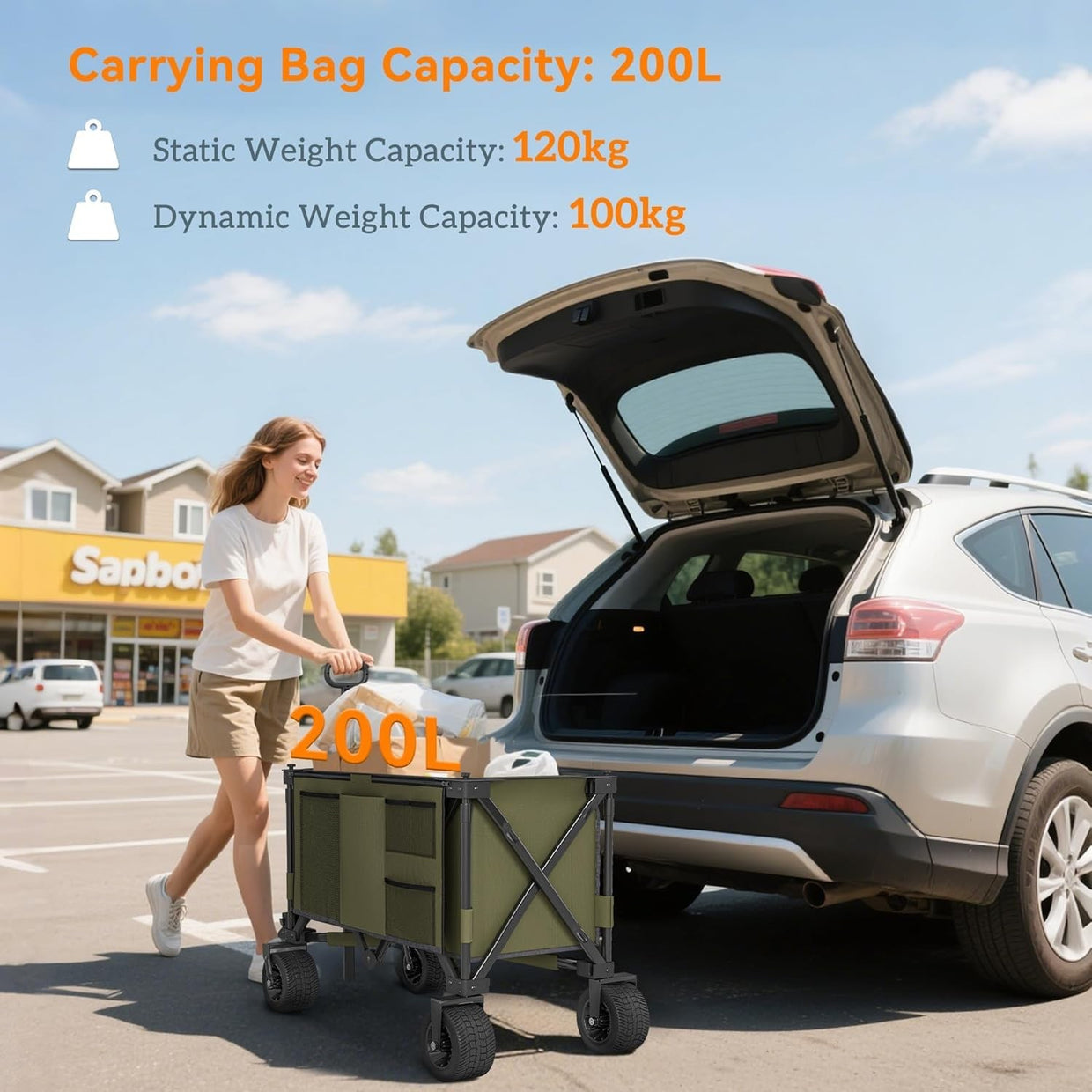 Green Folding Garden Trolley 100kg Heavy Duty Collapsible Camping Utility Wagon - Kwikley