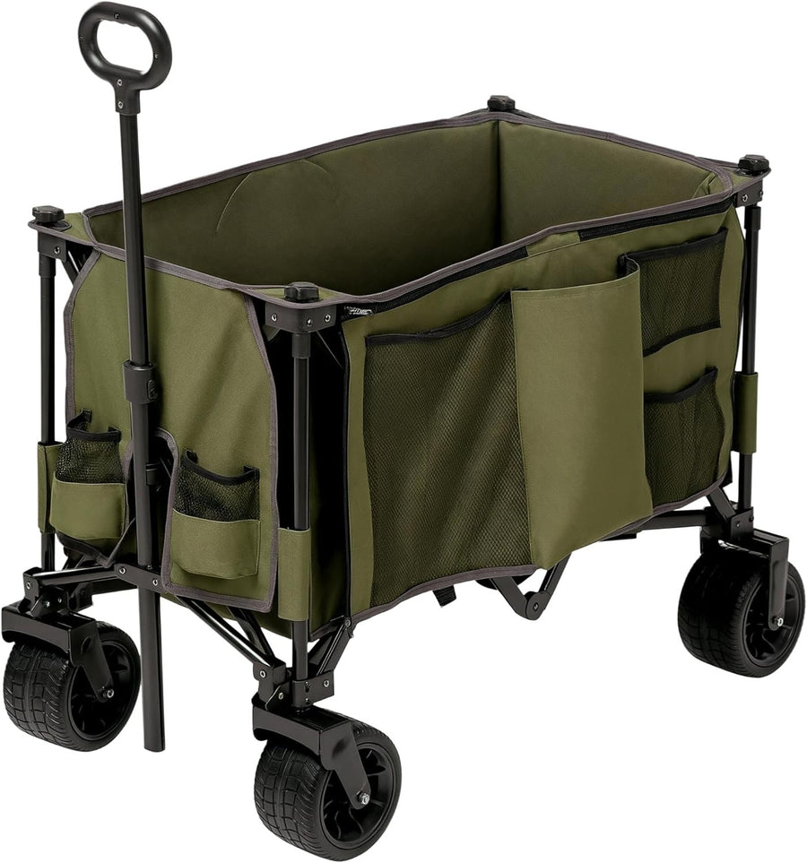 Green Folding Garden Trolley 100kg Heavy Duty Collapsible Camping Utility Wagon - Kwikley