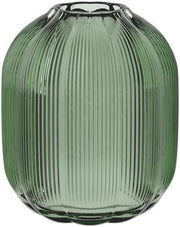 Green Glass Flower Vase 19cm Ribbed Modern Table Vase Home Decor - Kwikley
