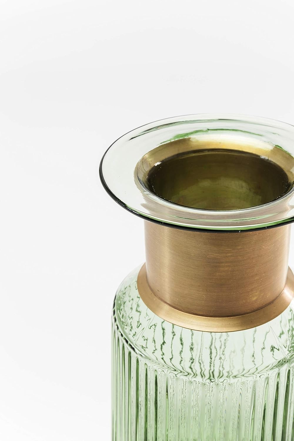 Green Glass Flower Vase Gold Brass Accent Modern Table Decor Luxury 30cm - Kwikley