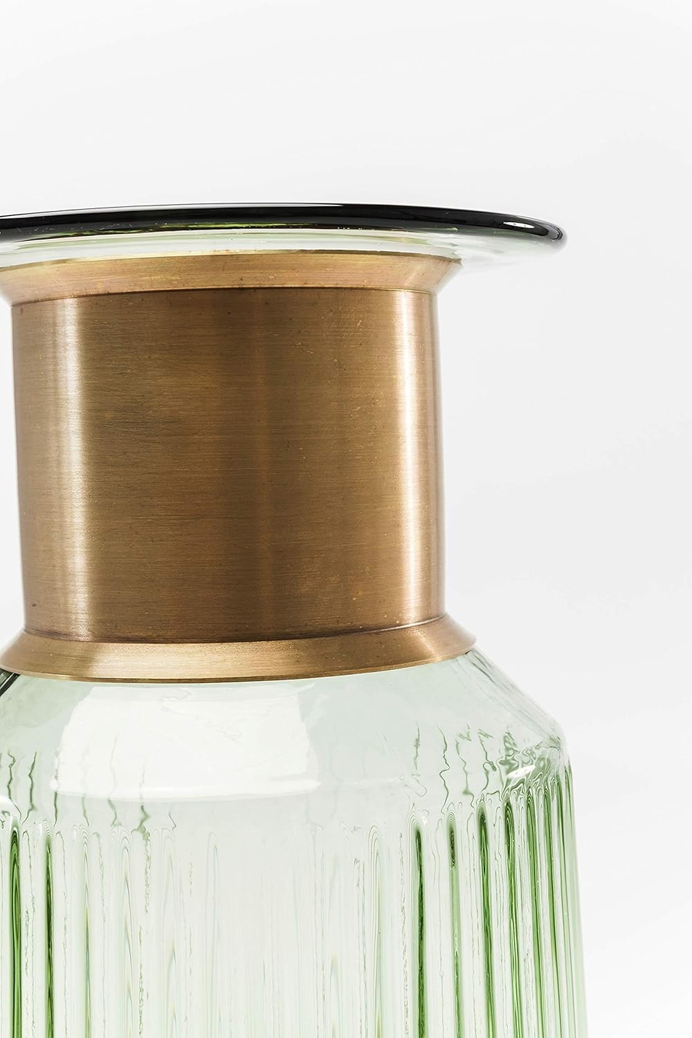 Green Glass Flower Vase Gold Brass Accent Modern Table Decor Luxury 30cm - Kwikley