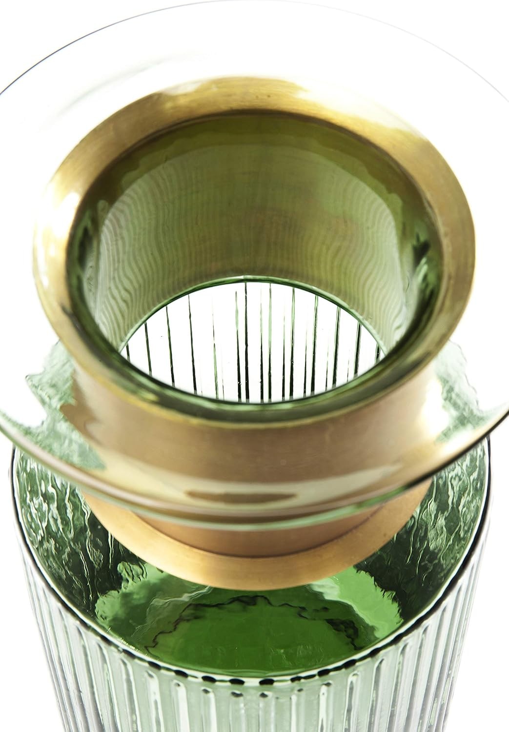 Green Glass Flower Vase Gold Brass Accent Modern Table Decor Luxury 30cm - Kwikley