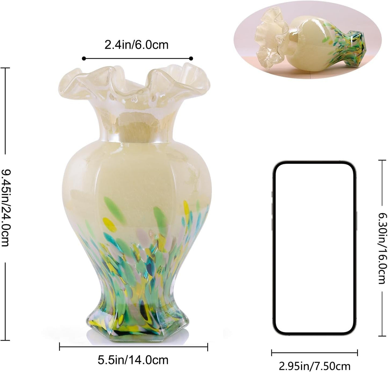 Green Glass Vase 24cm Modern Art Flower Vase Table Centrepiece Decor - Kwikley
