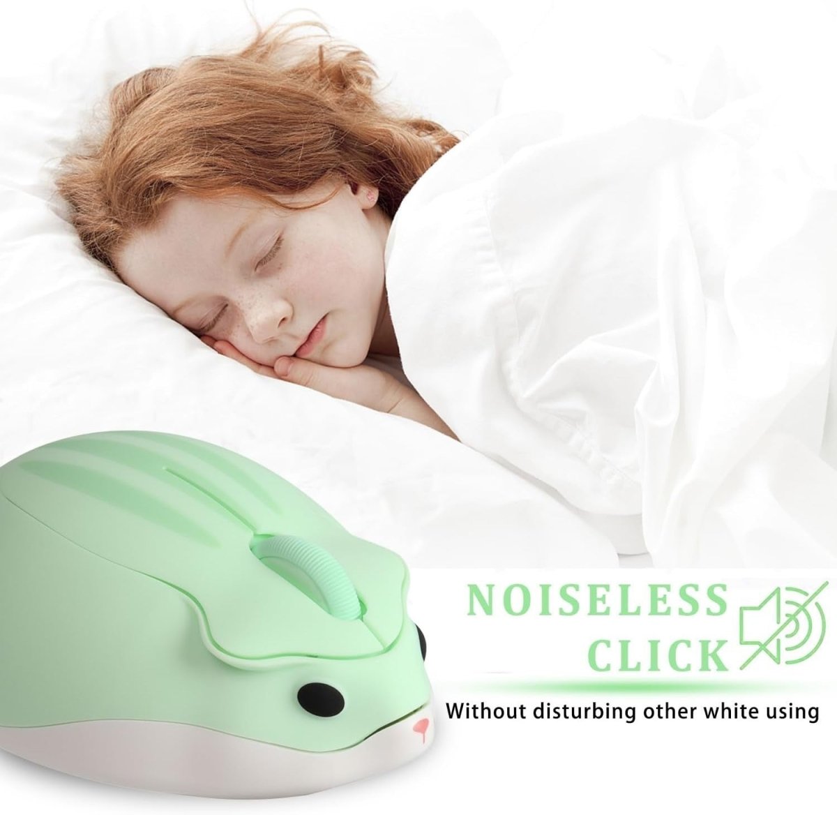 Green Hamster Wireless Mouse Silent 1200DPI Cute USB Laptop PC - Kwikley