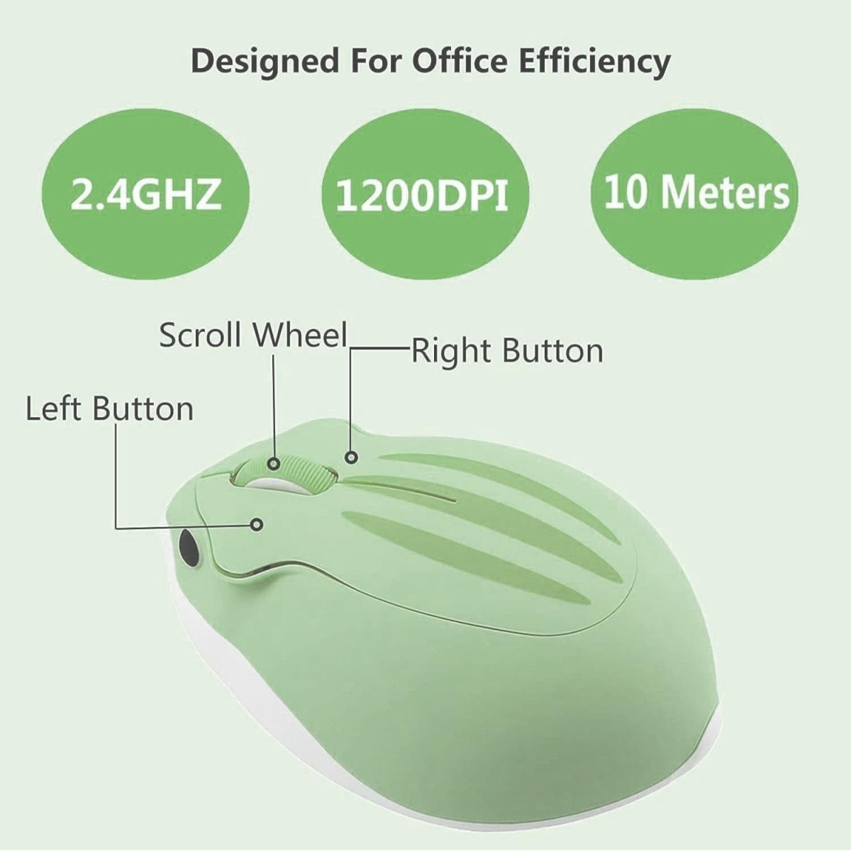 Green Hamster Wireless Mouse Silent 1200DPI Cute USB Laptop PC - Kwikley