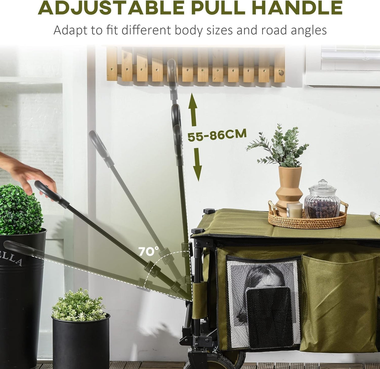 Green Heavy Duty Folding Garden Trolley 100kg Wagon w/ Cover & Pockets - Kwikley