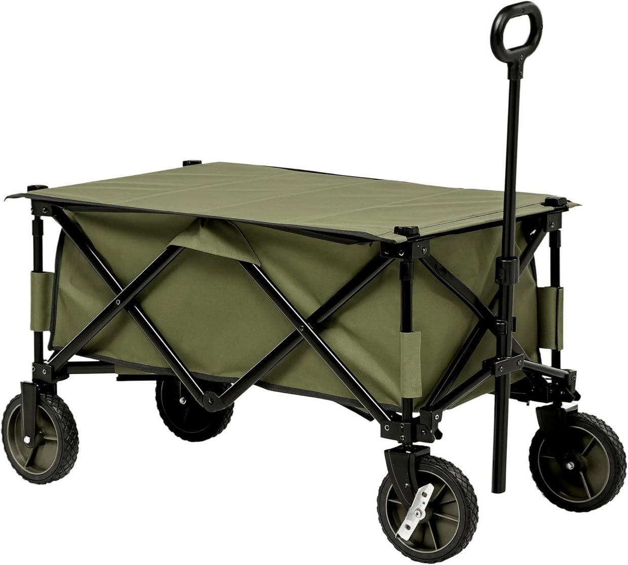 Green Heavy Duty Folding Garden Trolley 100kg Wagon w/ Cover & Pockets - Kwikley