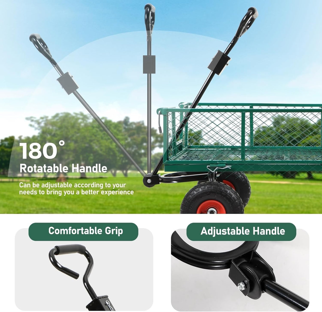 Green Heavy Duty Garden Trolley 350kg Mesh Cart Wagon with Bag & Removable Sides - Kwikley