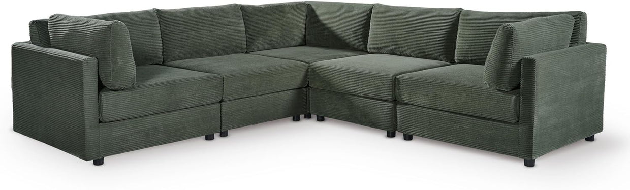 Green Jumbo Cord Modular 5 Seater L Shaped Sofa – Removable Covers - Kwikley